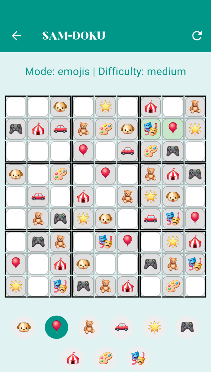 Samdoku 9x9 board in emoji mode