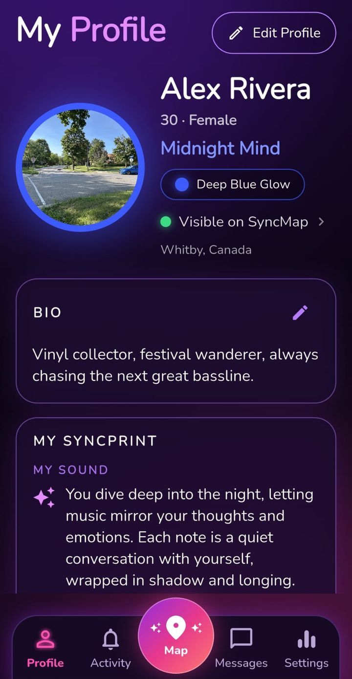 Syncoply profile with a music personality